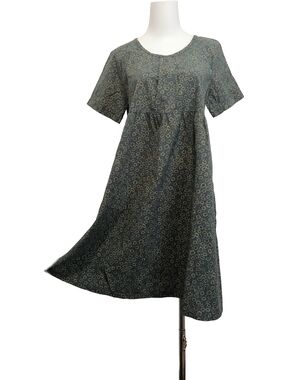 🌿🌿 Women’s Green Patterned 100% Cotton Short-Sleeve Loose Midi Dress